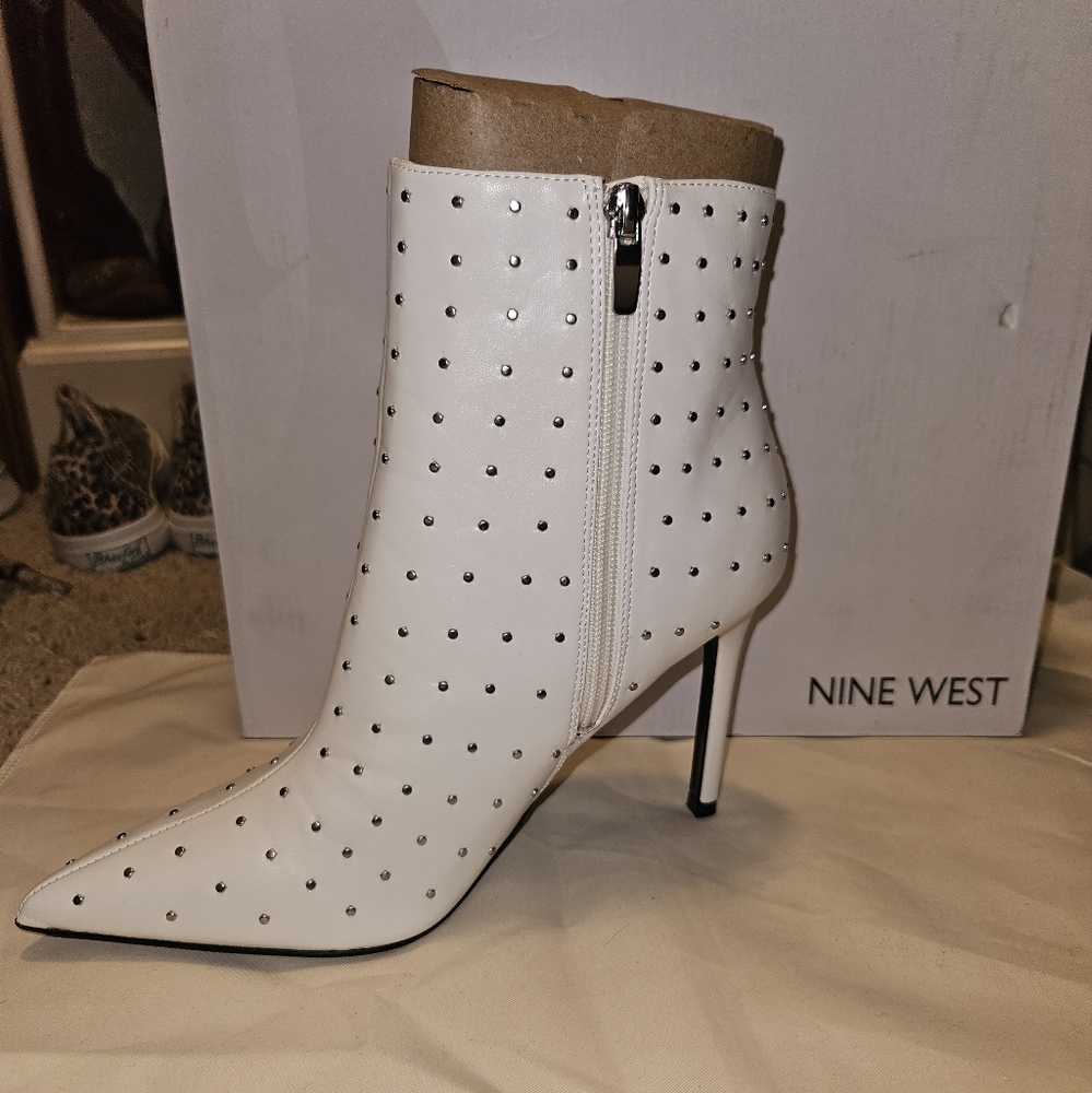 Nine West white studded Farrah booties